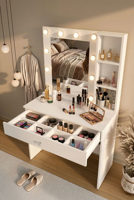 Hanah Home Monroe - MO3-W Mesa de Maquillaje Blanca